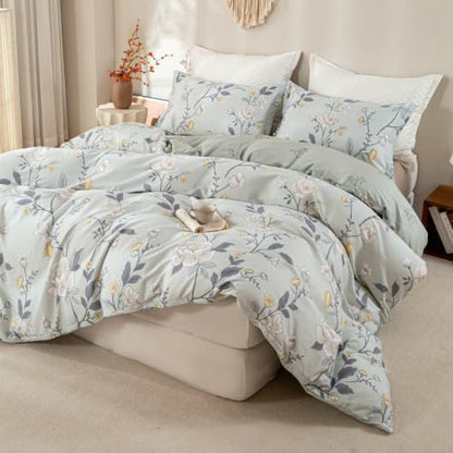 OAITE Full Duvet Cover Set 3pcs 100% Cotton Vintage Peony Floral
