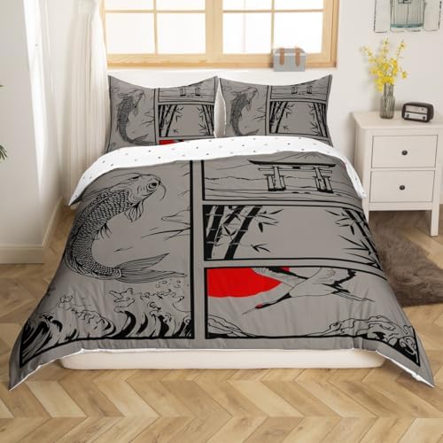Feelyou Japanese Koi Fish Duvet Cover Queen Size