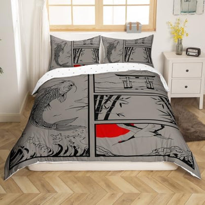 Feelyou Japanese Koi Fish Duvet Cover Queen Size