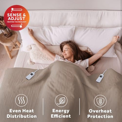 Sunbeam Electric Heated Blanket Royal Luxe Microplush Beige King 90x100