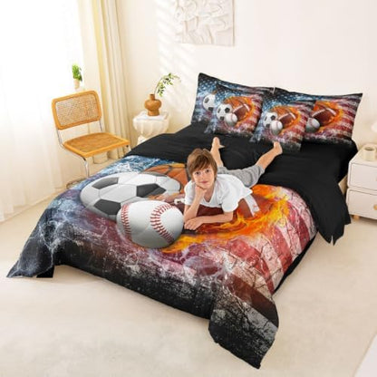 Erosebridal Sports Balls Full Bedding Set -
