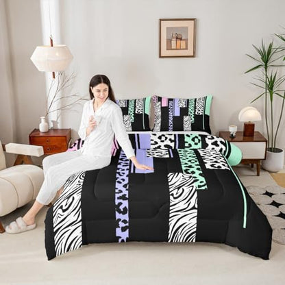 Feelyou Animal Print Leopard Safari Comforter Set King Size Kids Boys Girls