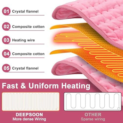 Heating Pad Electric Heat Pad, Hot Heated Pad,Multiple Temp and Timer Settings,Suitable for Shoulders, Neck, arms, Abdomen, Back, Legs, etc (Light Pink, 40"X20")