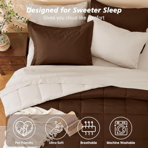 California King Comforter Set, Brown Bed in a Bag, Bedding Set with sheets