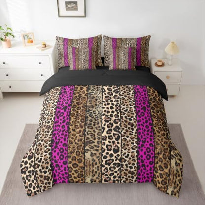 Erosebridal Hot Pink Leopard Print Queen Bedding Set for Men Women Adults - African Cheetah Printed Comforter Set Wild Safari Animal 7-Piece Bed in a Bag Modern Leopard Print Quilt Sets