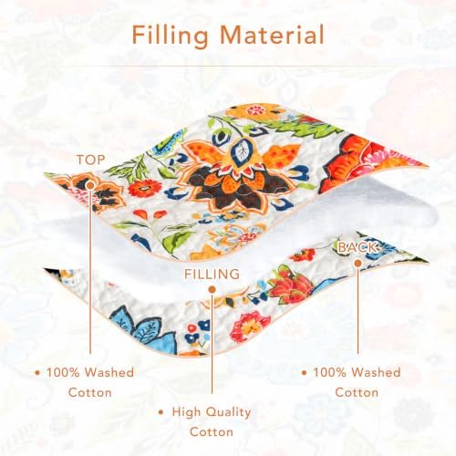 Lady Ann Oversized King Quilt 120x120 - Vibrant Multicolor Folk Flowers Print Quilted Bedspread Set, Soft Lightweight Bohemian Farmhouse Coverlet with Scalloped Edge, 3 PCS Cotton Bedding Set