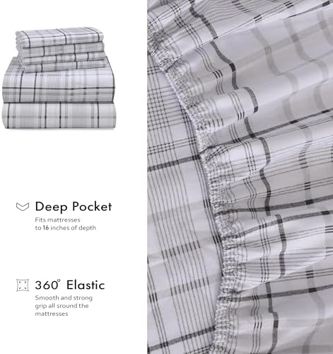 RUVANTI 100% Cotton Percale King Sheets, King Size Sheets Set, Open Check