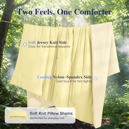 MUXHOMO Cooling Queen Comforter Set, Lightweight Summer Comforter for Hot Sleeper, Reversible Bedding with ICY Cooling Surface, Includes 1 Comforter (90"x90") and 2 Shams (20"x 26"), Cream Yellow