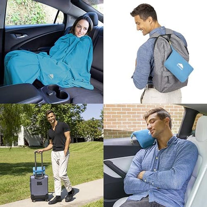 BlueHills Premium Soft Lightweight Travel Blanket Pillow Compact Teal Blue