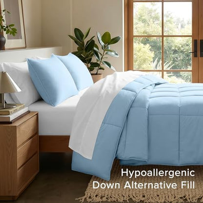 Bare Home Queen Comforter Set - 1800 Ultra Soft (Queen, Light Blue)