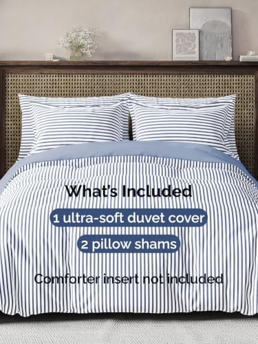 Duvet Cover Full Size - 3 Piece with Zipper Closure - Blue Stripes
