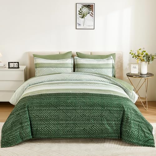 Drucon Olive Green Comforter Set King Size 7 Piece Bed in a Bag