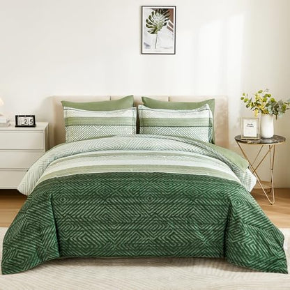 Drucon Olive Green Comforter Set King Size 7 Piece Bed in a Bag