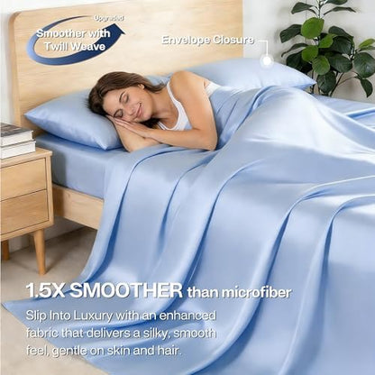 MR&HM Twin XL Sheets 3 Pieces, Rayon Derived from Bamboo Blend, Light Blue