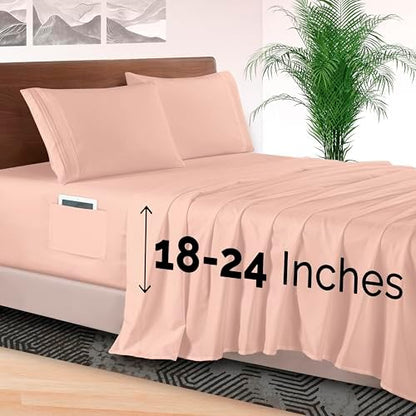 Elegant Comfort 4-Piece Bed Sheet Set - Luxury Bedding 1500 Premium Hotel Quality Microfiber, All Around Elastic 18-24 Inches Deep Fitted Sheet- Extra Deep Pocket Sheets, King, Blush Pink