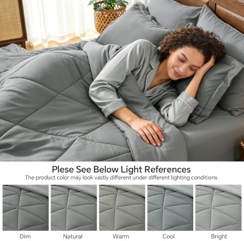 BEDELITE Queen Comforter Set 7 Pieces, Solid Dark Grey Bed in A Bag