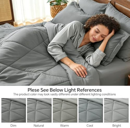 BEDELITE Queen Comforter Set 7 Pieces, Solid Dark Grey Bed in A Bag