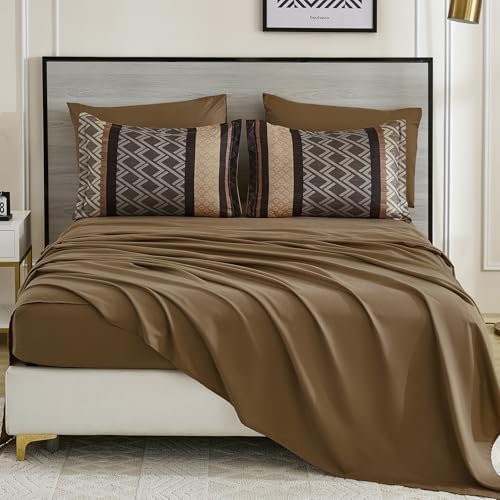Cottolester Brown Comforter Set Queen Size,Fall Striped Bed in a Bag