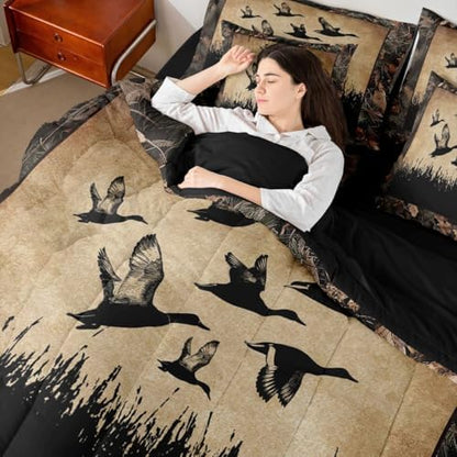 Erosebridal 7 Piece Duck Camo Bedding Set King Size Bed in A Bag Rustic Hunting Comforter Set with Sheets for Boys Teen Men Hunter Country Farmhouse Bed Sets Camouflage Wild Animal Room Decor