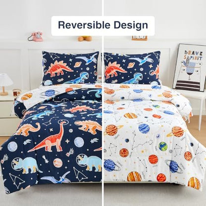 Holawakaka Kid Glow in The Dark Space Dino Queen Comforter Set 5 Pieces