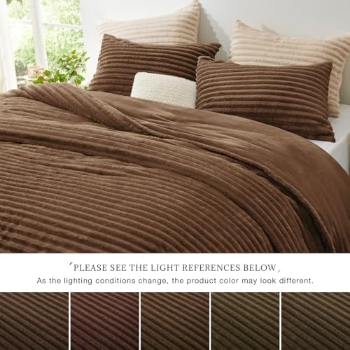 EXQ Home Fluffy Comforter Set Queen Size,3 Pieces Bed Set,Taupe Brown