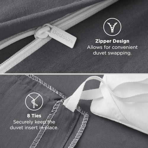 Bedsure Prewashed Duvet Cover Queen, Cotton-Like Bedding Set, Dark Grey