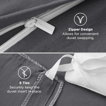 Bedsure Prewashed Duvet Cover Queen, Cotton-Like Bedding Set, Dark Grey