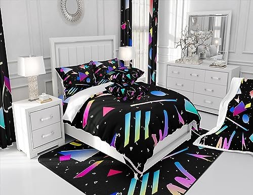 Manfei Memphis Comforter Set Twin Size, Colorful Geometric Abstract Bedding Set 2pcs for Kids Boys Girls, Retro 80s 90s Fashion Style Quilt Set Soft Polyester Duvet Set with 1 Pillowcase