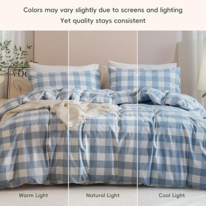 JIYUAN California King Washed Cotton Duvet Cover Set, Buffalo Check