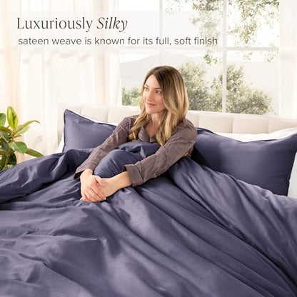 Bare Home 100% Organic Sateen Duvet Cover Set (Twin/Twin XL, Dusty Purple)