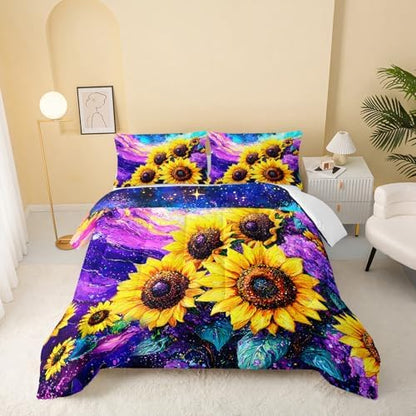 QOOMO Sunflowers Kids Comforter Set Queen Size