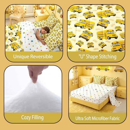 Feelyou Yellow School Bus Comforter Set Twin Size 7 Pcs Bedding Set Kids