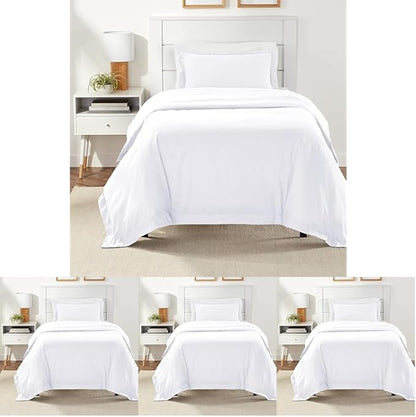 Amazon Basics Lightweight 2 Piece Microfiber Duvet Cover Set with Zipper Closure, Twin/Twin XL, Bright White, Solid (Pack of 4)