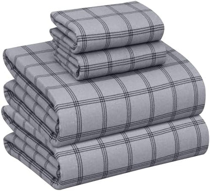 RUVANTI Flannel Sheets Set California King Size, Open Grid Check