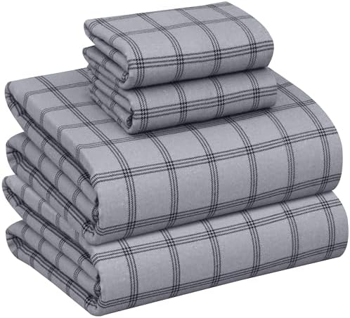 RUVANTI Flannel Sheets Set King Size, Open Grid Check