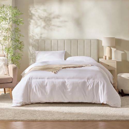 Nestl Upholstered Full Headboard - Easy Assemble Channel Stitched Headboard Full Size - Wall Mounted Headboards with 3D Soundproof Wall Panels Peel & Stick Floating Headboards, Linen