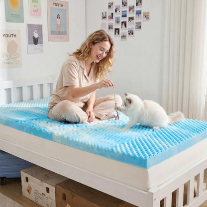 SINWEEK Mattress Topper 5-Zone Memory Foam Mattress Topper Pressure Relieve Soft Mattress Pad, CertiPUR-US Certified, 1.5 Inch Twin XL Size, Blue