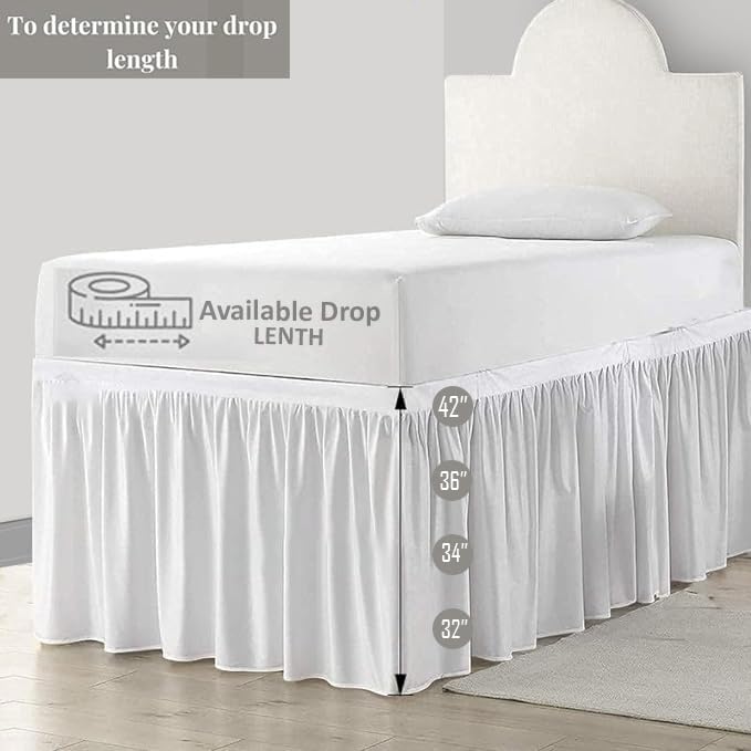 eBeddy Linens Split Corner Dust Ruffle Dorm Bed Skirt Twin XL – 42 Inch Drop, 100% Microfiber, Extra Long Bed Skirt for College Dorm, Platform Style, White Solid, Hidden Storage Solution, Easy Fit