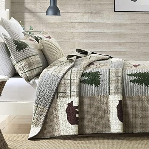 Y-PLWOMEN 100% Cotton King Size Quilt Farmhouse Plaid 3-Pieces Bedding