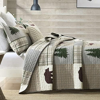 Y-PLWOMEN 100% Cotton King Size Quilt Farmhouse Plaid 3-Pieces Bedding