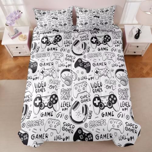 Gaming Comforter for Boys Teens,Game Bedding Sets Twin,Kids Gamer Comforter Set,Video Game Bedroom Bed Set Controller Duvet All Season 3 Piece