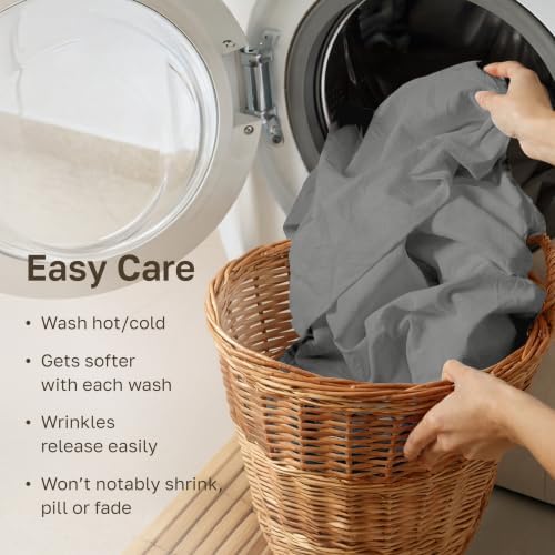 Soft Natural 100% Cotton Sateen King Size Sheets Set, 4 Pc Set, Misty Grey