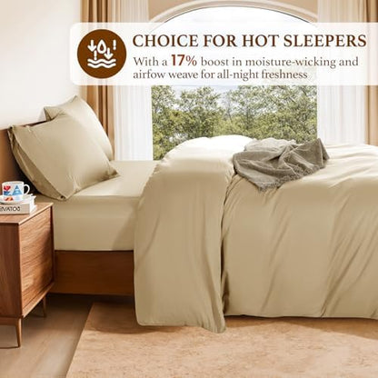 DEITAS 100% Cotton Queen Duvet Covers 3 Piece,1200 Thread Count，Beige