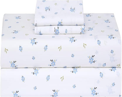 RUVANTI 100% Cotton Sheets – King Size Percale Bedding, Cooling & Breathable Floral Design, Durable with a Crisp, Soft & Comfortable Feel, 16" Deep Pocket, 4-Piece Set, Phulkari