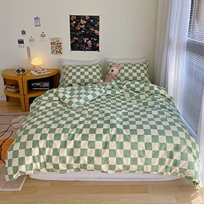 Wellboo Green and White Comforter Sets Twin Women Men Sage Green Checkerboard Grid Bedding Comforters Cotton Boys Girls Modern Grass Green Plaid Checkered Quilts Modern Buffalo Geometric Abstract Bed