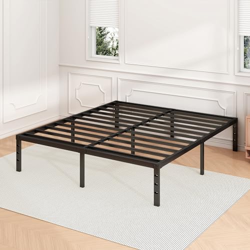 Hafenpo 16 Inch King Bed Frame - Sturdy Metal Platform King Size, No Box Spring Needed, Heavy Duty, Easy Assembly, Strong Bearing Capacity, Under Bed Storage, Black