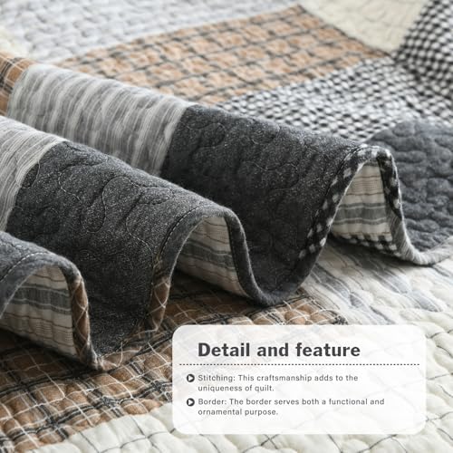 Y-PLWOMEN 100% Cotton Quilts Queen Size Farmhouse Striped 3-Pieces Bedding