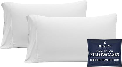 Beckham Hotel Collection Cooling Pillowcases for Hot Sleepers, King Size Set of 2, Cool Bedding, Envelope Closure, Silky Soft, Breathable, Moisture-Wicking, White
