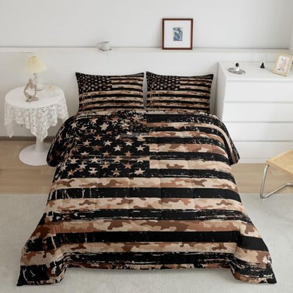 Feelyou American Flag Camouflage Comforter Set Full Bedding Set for Boys