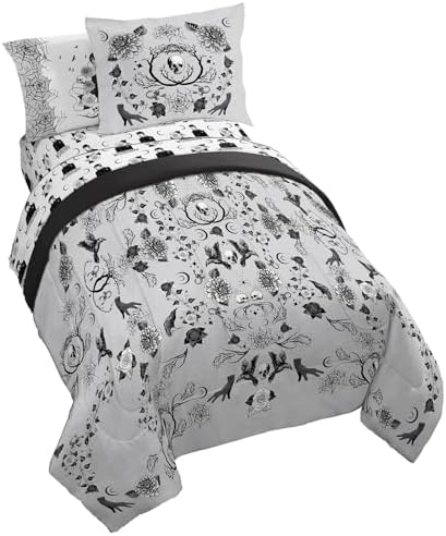Wednesday Addams Twin Comforter Set 5 Piece Floral Bedding for Girls, Gray
